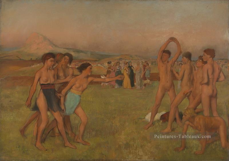filles spartiates défier les garçons 1860 Edgar Degas Peintures à l'huile
